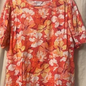 Liz Claiborne Red and Orange Floral Short Sleeve Top
